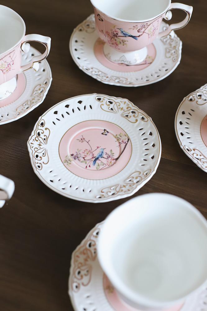 طقم مكون من 6 اكواب  لون وردي مشجر فكتوري | Set of 6 Cups Victorian Pink Floral