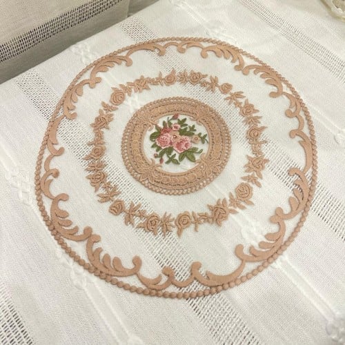 مفرش مائدة دانتيل قطن 28 سم لون وردي | Cotton lace...