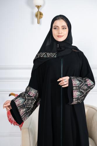 عباية كريب فيراري نص كلوش مع تطريز كمبيوتر ملون وأ...