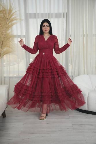 فستان سهرة تل كم طويل