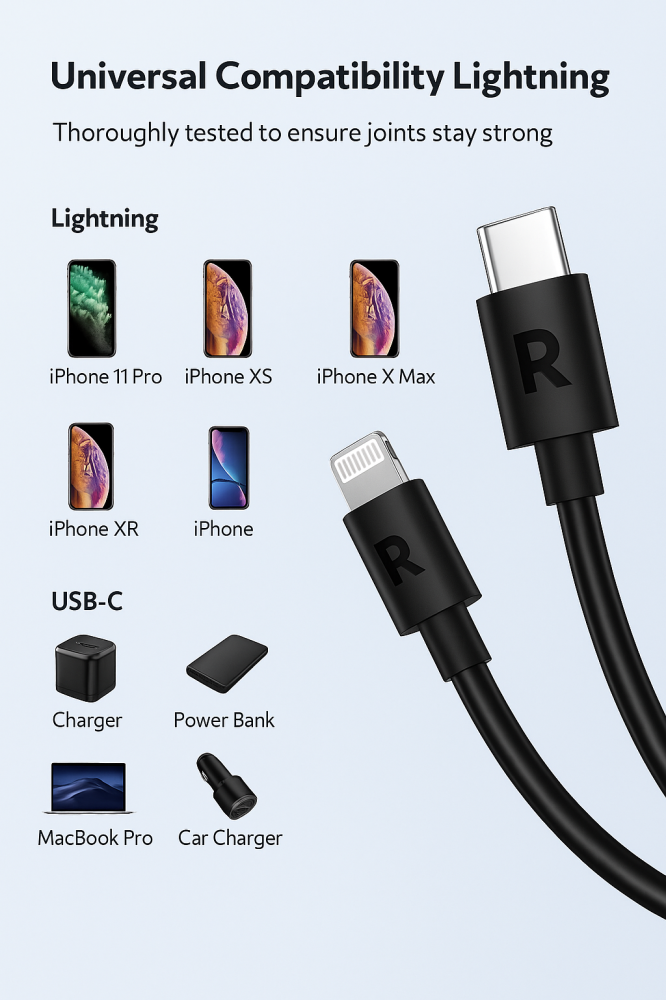 سلك شحن ونقل بيانات  Type-C إلى Lightning – بطول 1 متر  : RAVPower