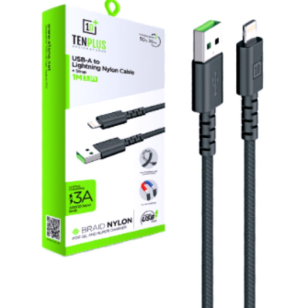 كيبل شحن سريع من USB-A إلي لايتيننق  حزام نايلون مضفر بطول 1 متر (3.3 قدم) أسود بقوة 3A