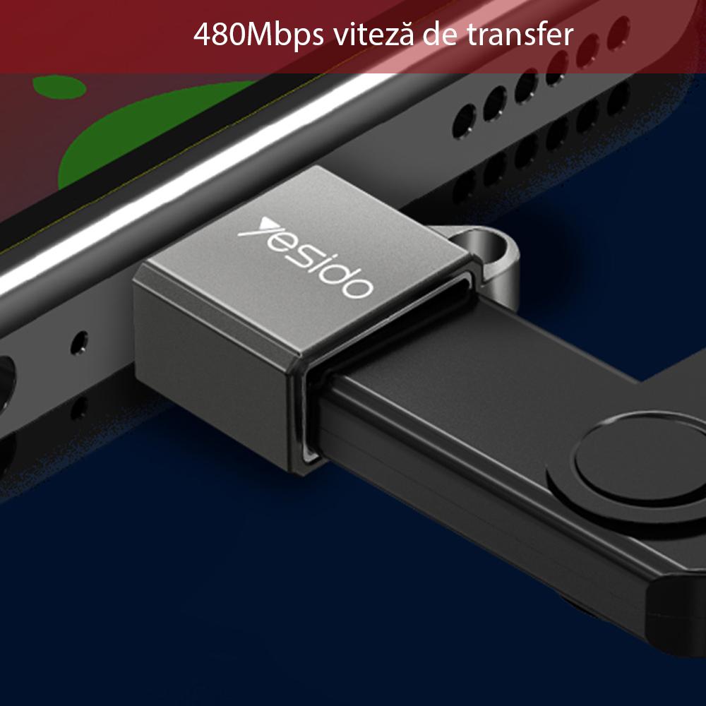 وصلة محول OTG (GS08) - من النوع C إلى USB، التوصيل والتشغيل، 480 ميجابت في الثانية - أسود