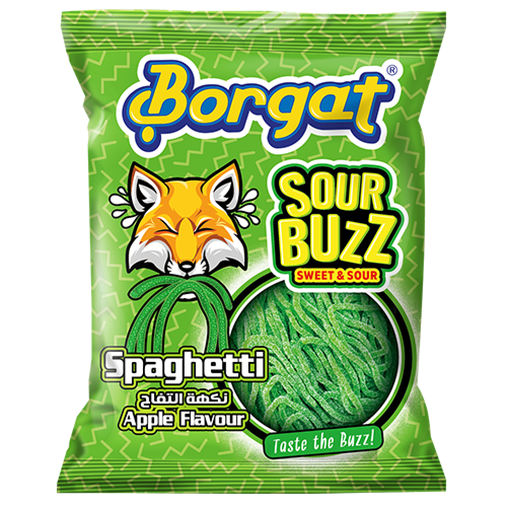 بورقات جلي سباجتي (sour buzz) تفاح / كيس * 100غ