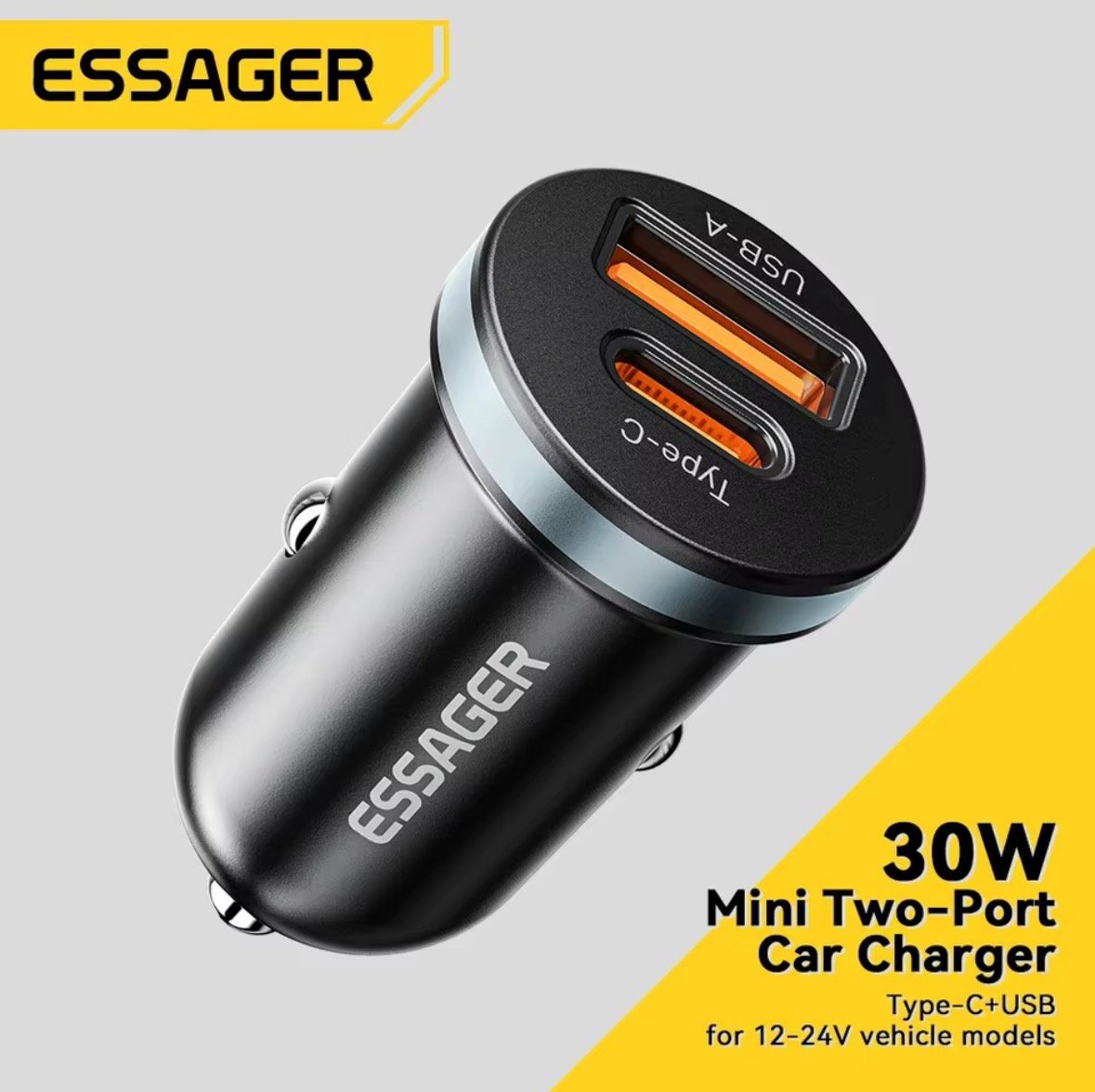 شاحن سيارة 30W PD + كابل شحن سريع تايب C