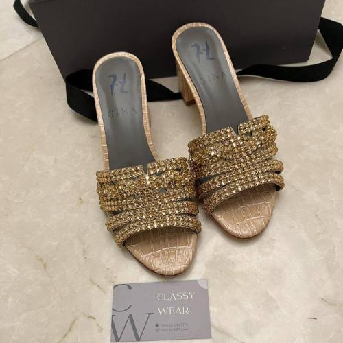 Gina Women's Thin Heel Sandal in Shiny Gold Studde...