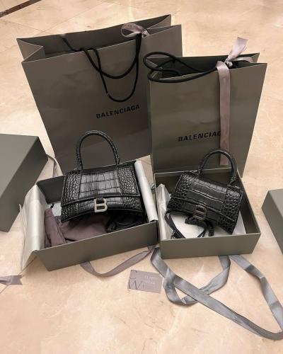 Balenc Hourglass XS bag with crocodile-effect calf...