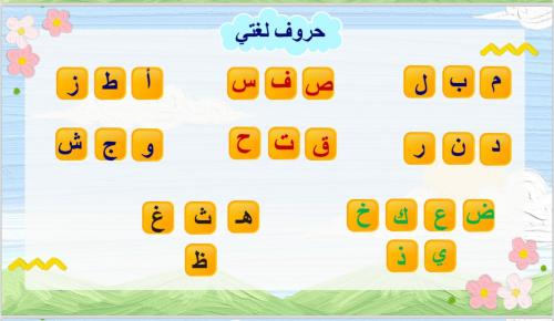 عرض بوربوينت الحروف العربية بترتيب منهج الصف الأول