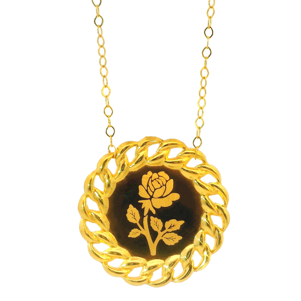عقد ذهب عيار 21 بدلاية دائرية بنقشة وردة أنيقة من كوجك للذهب والمجوهرا