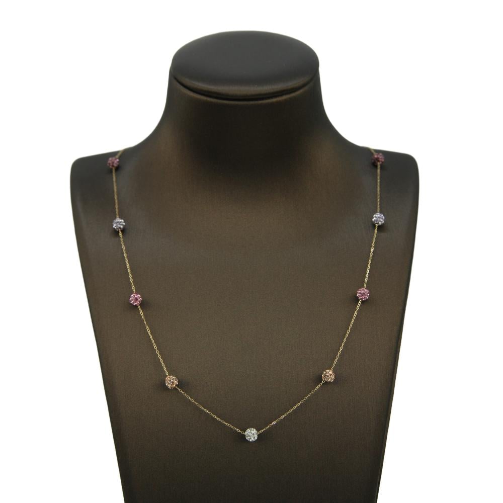 عقد ذهب عيار 18 بسلسلة ناعمة وحبيبات ملونة بتصميم أنثوي رقيق