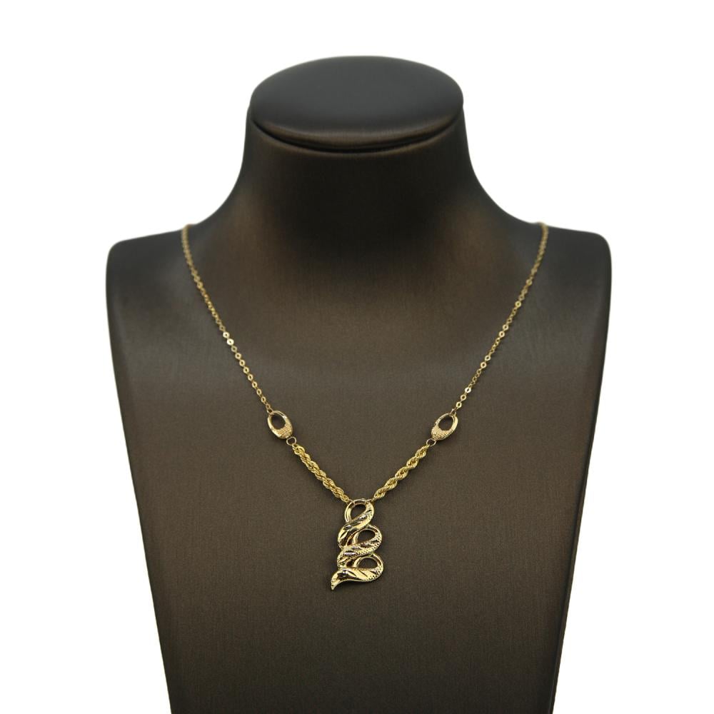 عقد ذهب عيار 21 بتعليقة فنية ملتفة وسلسلة من كوجك للذهب والمجوهرات