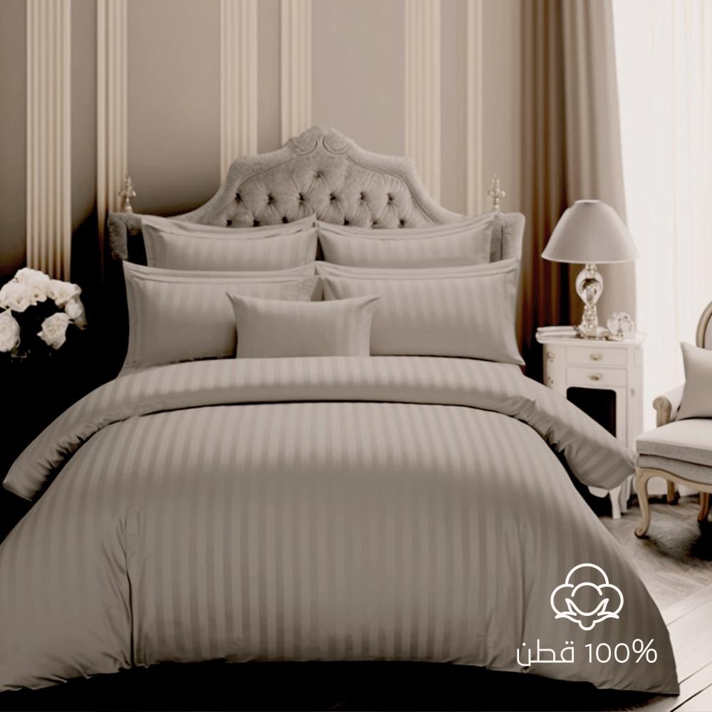 مفرش فندقي قطن فاخر مزدوج لون رمادي جديد
