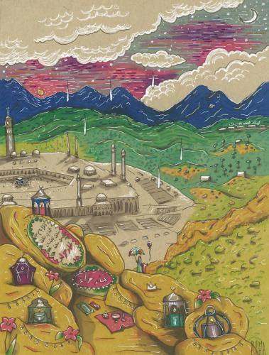 مكة المكرمة في شهر رمضان في فصل الربيع مطبوعة على...