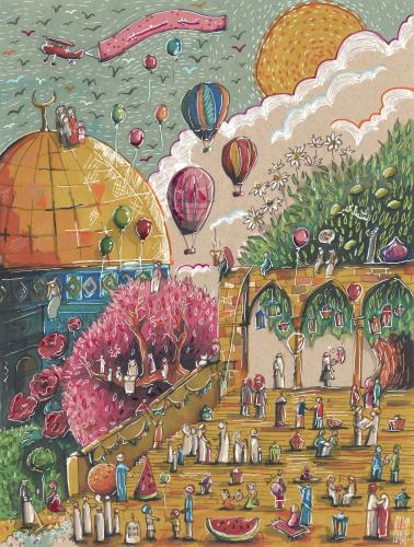 يوم العيد في فلسطين الحرة مطبوعة على كانفاس