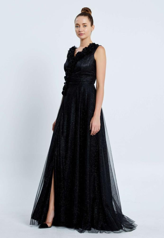 فستان سهرة طويل شيفون بدون أكمام بتصميم A