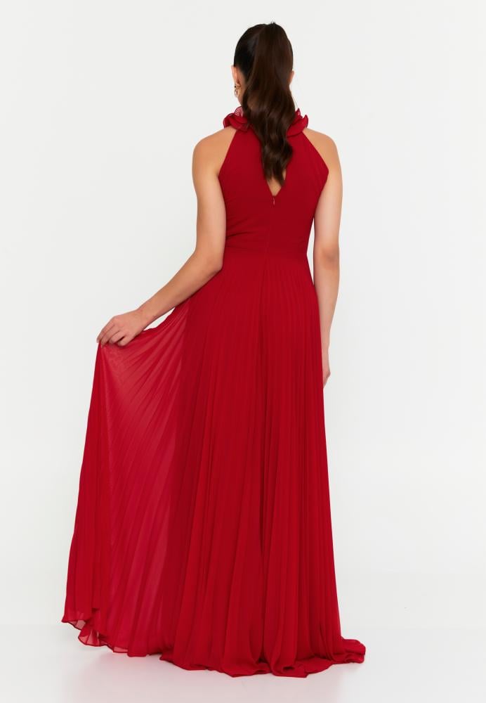 فستان سهرة شيفون ماكسي طويل بدون أكمام،