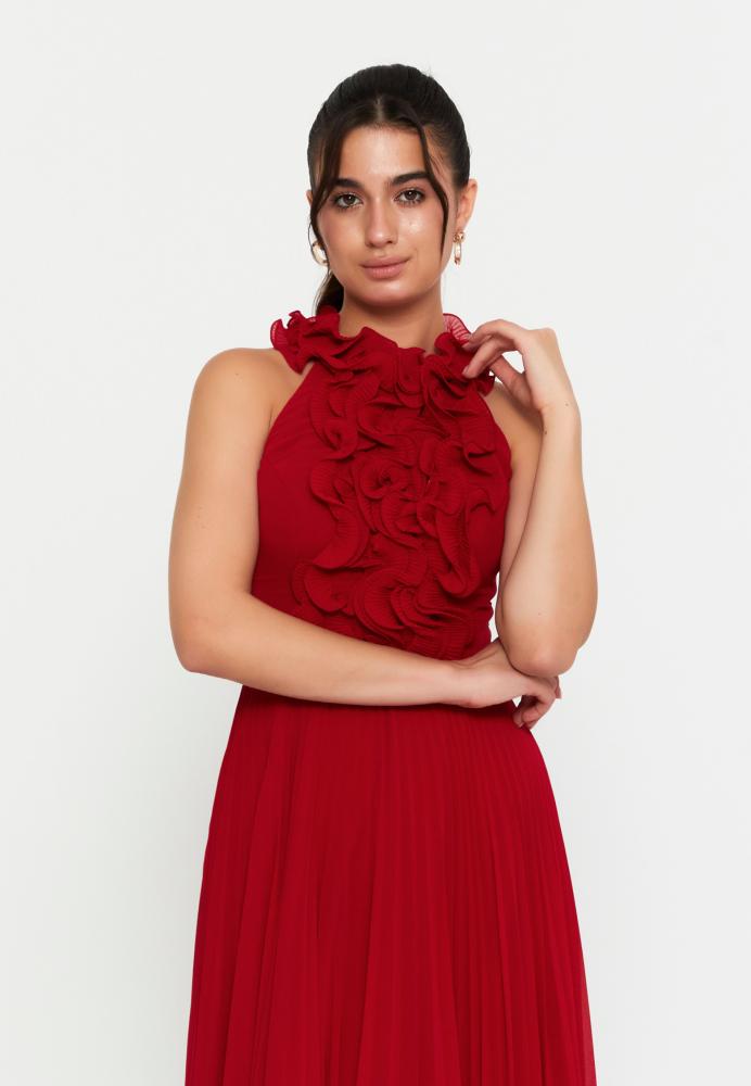 فستان سهرة شيفون ماكسي طويل بدون أكمام،