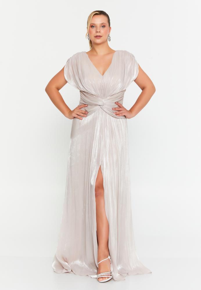 فستان زفاف ماكسي شيفون بأكمام قصيرة ومقاس كبير