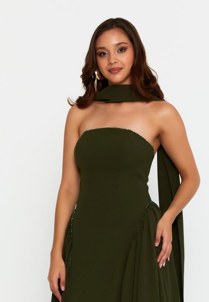 فستان سهرة ماكسي عادي بدون حمالات