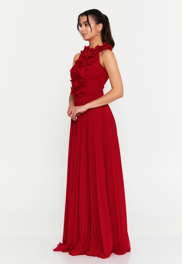 فستان سهرة شيفون ماكسي طويل بدون أكمام،