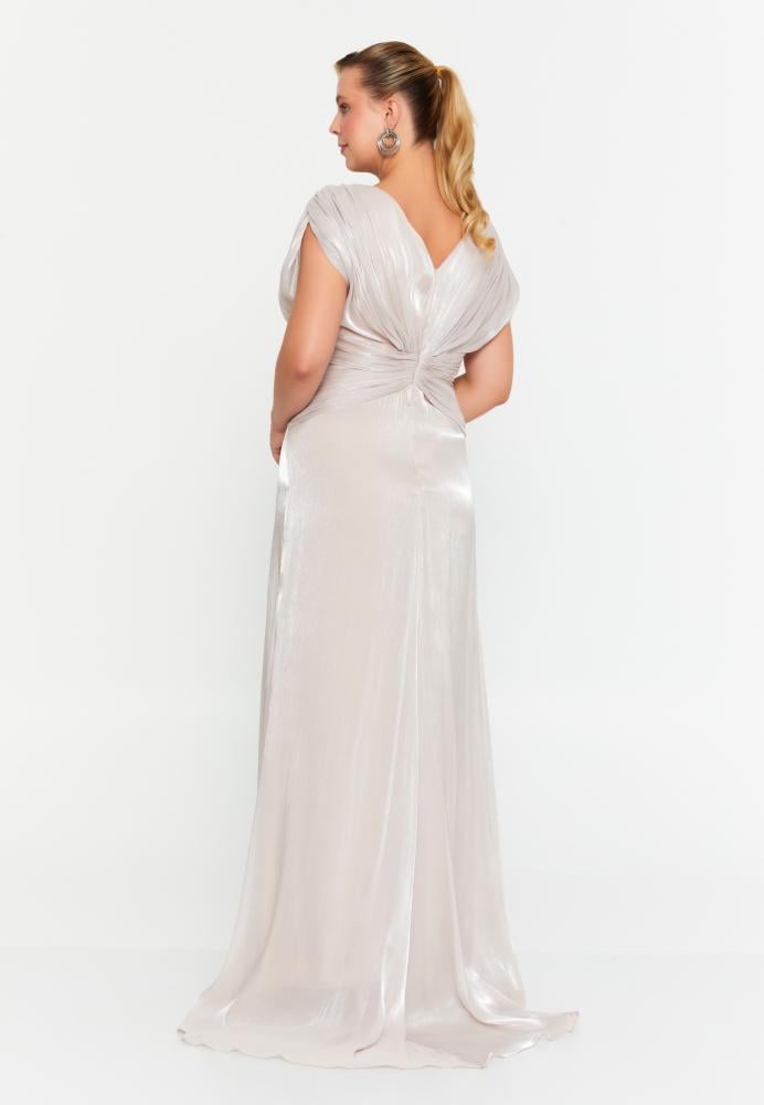 فستان زفاف ماكسي شيفون بأكمام قصيرة ومقاس كبير