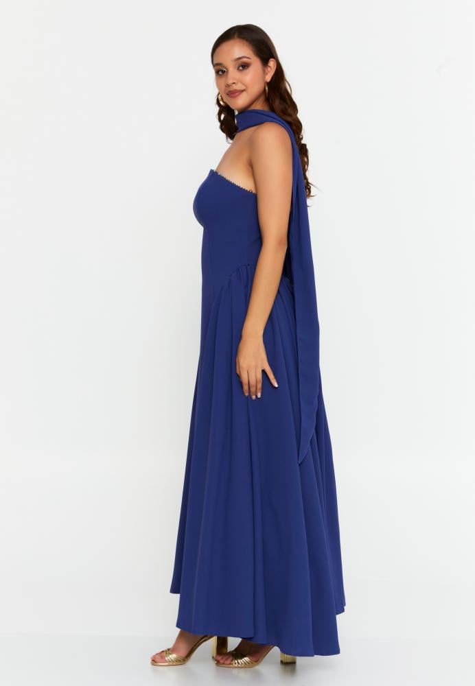 فستان سهرة ماكسي عادي بدون حمالات من الفيسكوز