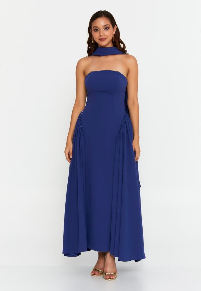 فستان سهرة ماكسي عادي بدون حمالات من الفيسكوز