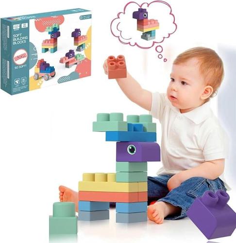 مكعبات بناء مطاطية ناعمة من ابوتو ملونة مجموعة التعلم لمرحلة ما قبل المدرسة للاطفال الصغار فوق عام واحد أكريليك