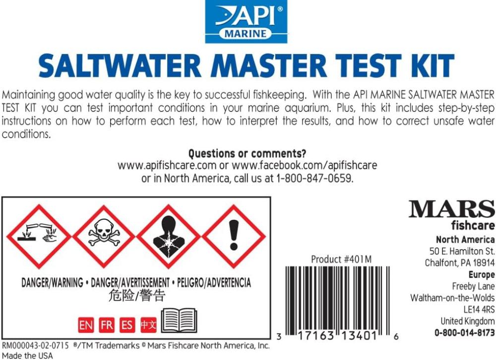 API Saltwater Aquarium Master Test Kit, 550 count - عدة اختبار احترافي لاحواض المياه المالحة 550 قطعة