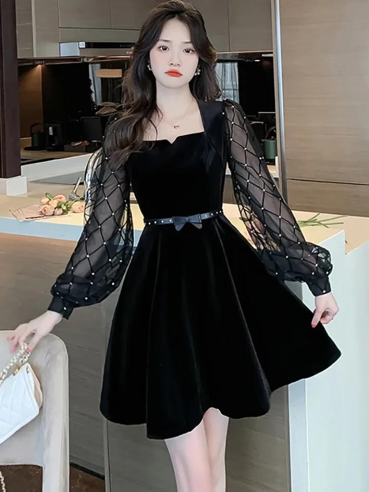 black mini dress korean Harajuku Korean Fashion Cinched Waist Hoodie Dress Mini Dress (Black) – The  Kawaii Factory main image 0