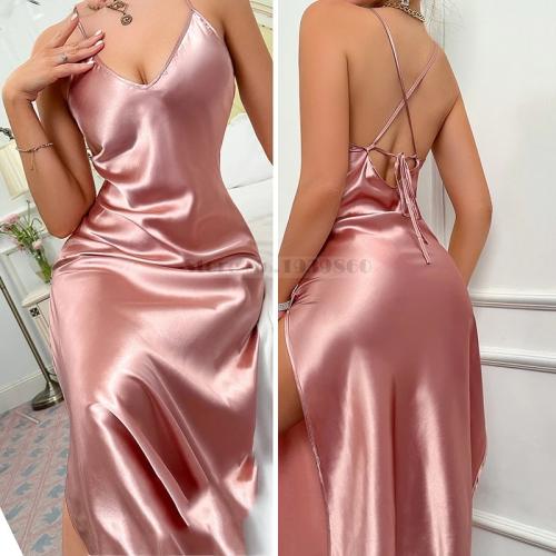 ثوب نوم نسائي بحمالات طويلة ، ملابس نوم مثيرة ، مل...