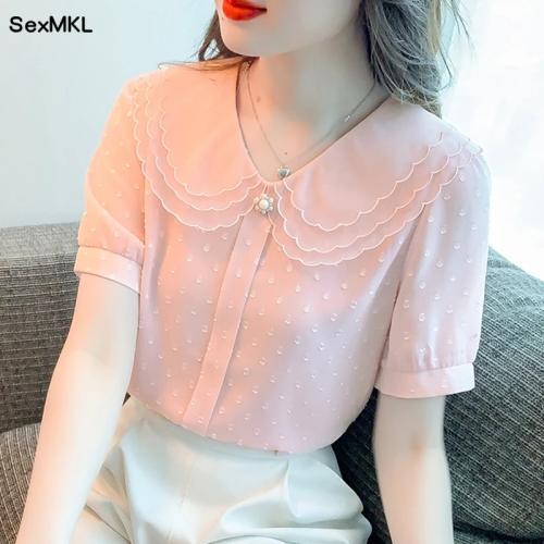 بلوزات شيفون صيف 2023 حريمي أنيقة موضة كورية أكمام...