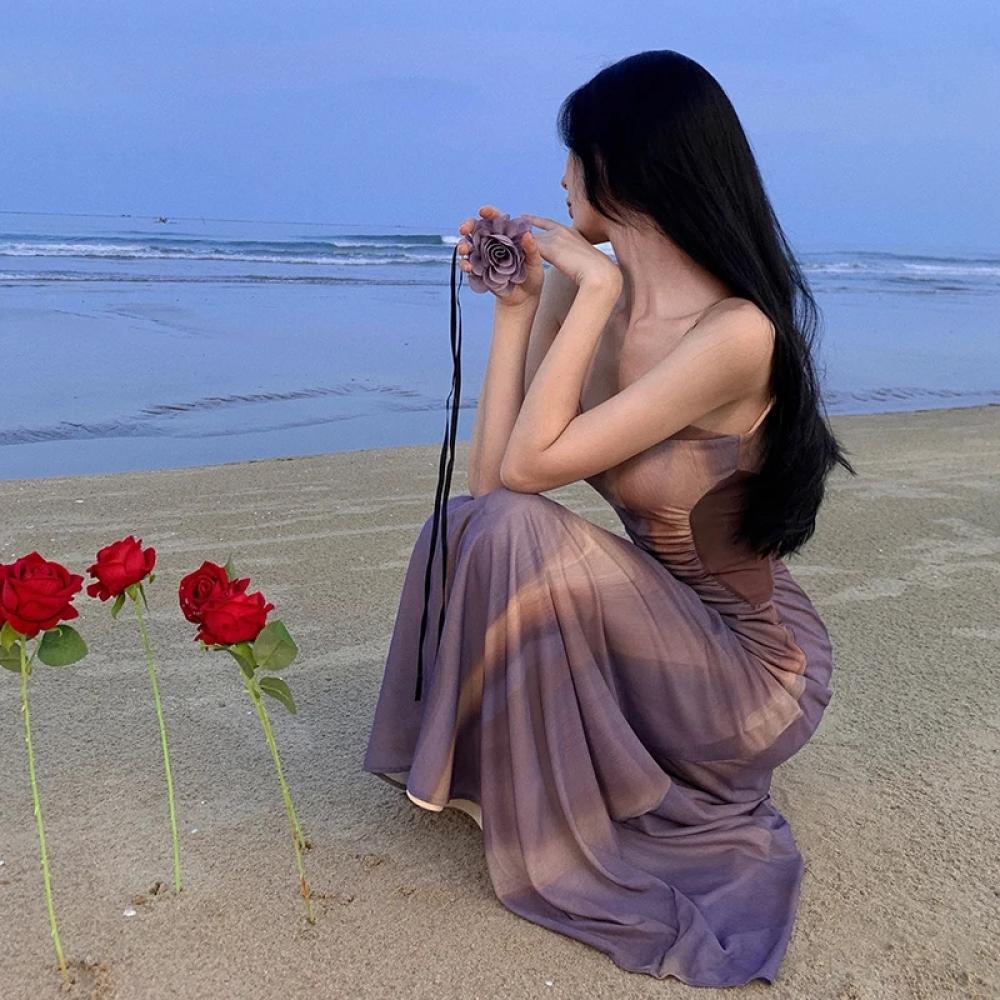 جديد الصيف فستان ميدي غير رسمي للنساء سليم أكمام عارية الذراعين Vestido موضة أنيقة عطلة الشاطئ فساتين الإناث الملابس