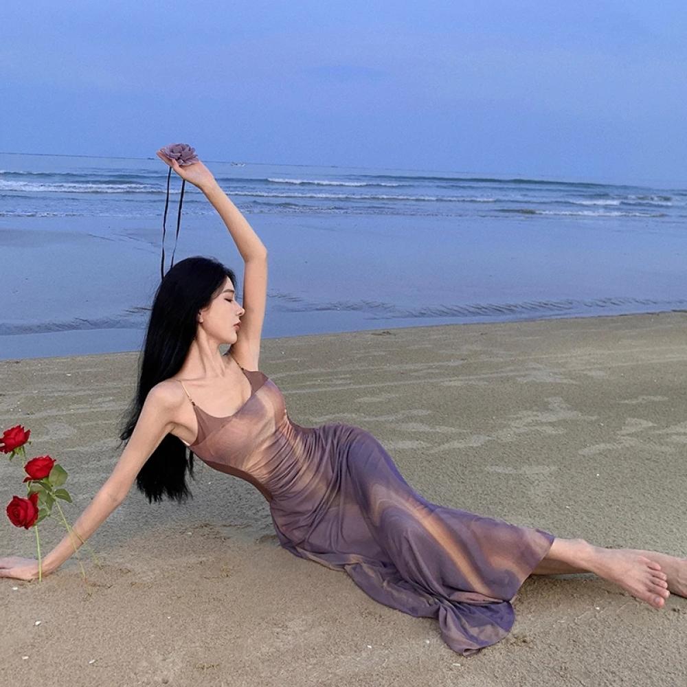 جديد الصيف فستان ميدي غير رسمي للنساء سليم أكمام عارية الذراعين Vestido موضة أنيقة عطلة الشاطئ فساتين الإناث الملابس