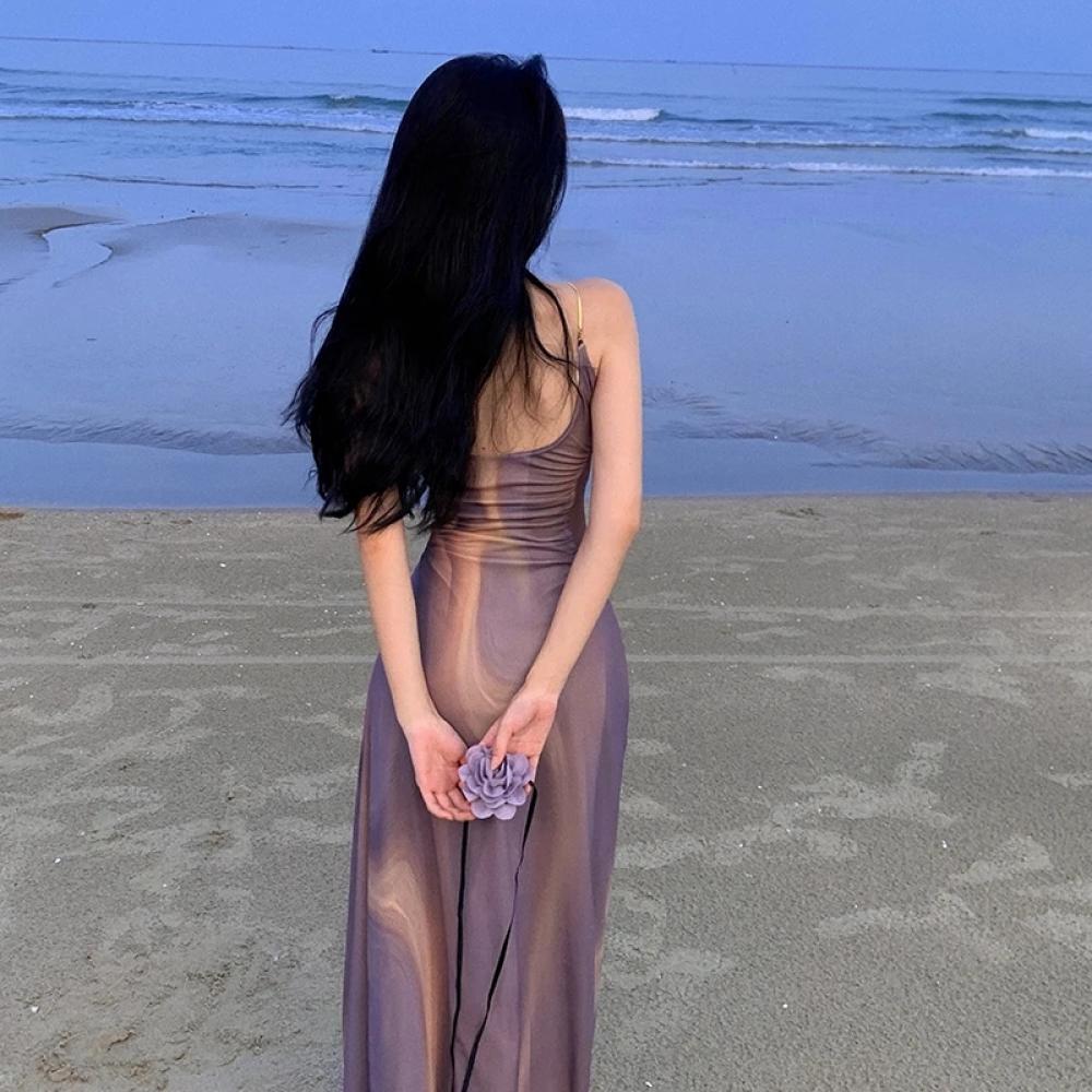 جديد الصيف فستان ميدي غير رسمي للنساء سليم أكمام عارية الذراعين Vestido موضة أنيقة عطلة الشاطئ فساتين الإناث الملابس