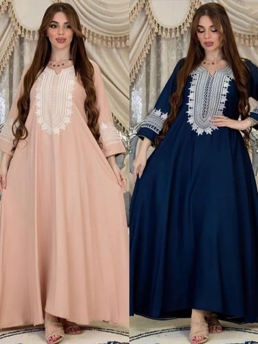 فستان حفلات إسلامي للنساء ، تطريز عيد ، عباية عربي...