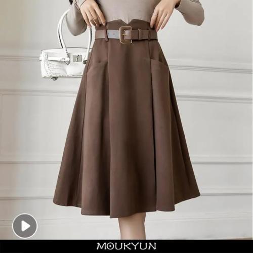 MOUKYUN التنانير النسائية عالية الخصر منتصف العجل...