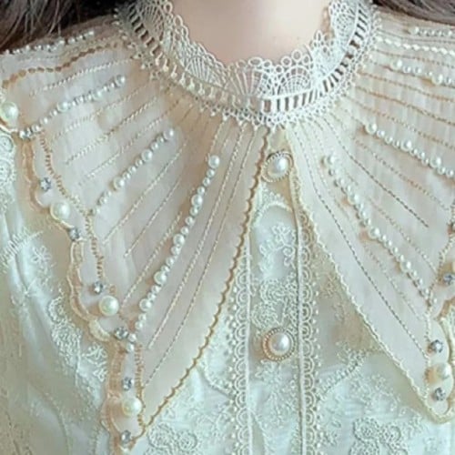 بلوزات نسائية مطرزة من الدانتيل ، بلوزة بأكمام طوي...