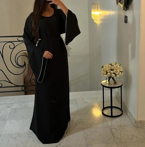 عباية إسلامية رفيعة للنساء ، كم طويل ، جلابة ماسية...