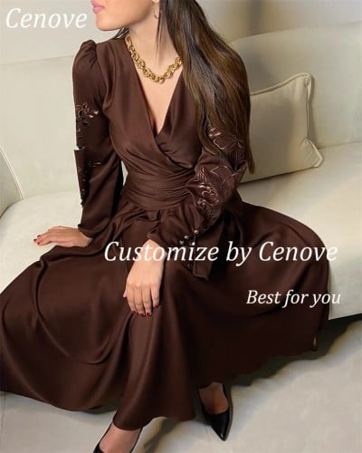 فستان سهرة بأكمام طويلة من Cenove فستان رسمي برقبة...