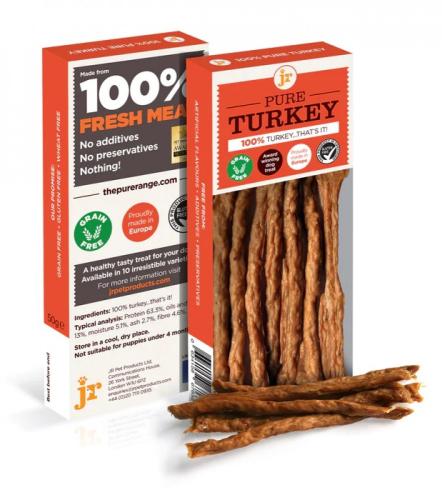 JR Products Dog Treats - 100% Fresh Tender Dehydrated Turkey Meat Training Treats - 50g