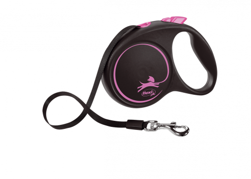Flexi Dog Leash Black Design Medium Pink  (5m Length)