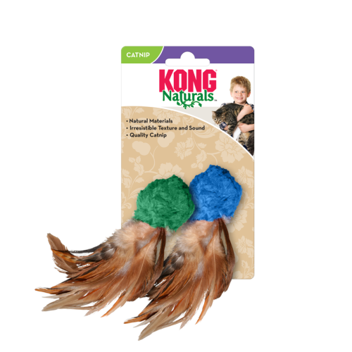 KONG Cat Toys - Cat Naturals™ Squeaky Ball with Feathers