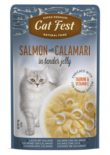 Cat Fest - Salmon with Calamari in Soft Jelly, Natural Wet Cat Food, High in Protein and Grain Free, 70g Pack