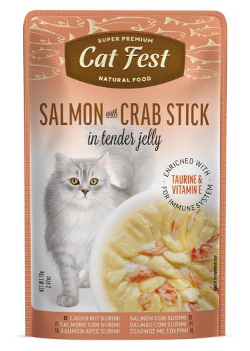 Cat Fest - Salmon with Crab Sticks in Soft Jelly, Premium Wet Cat Food, High in Protein and Grain Free, 70g Pack