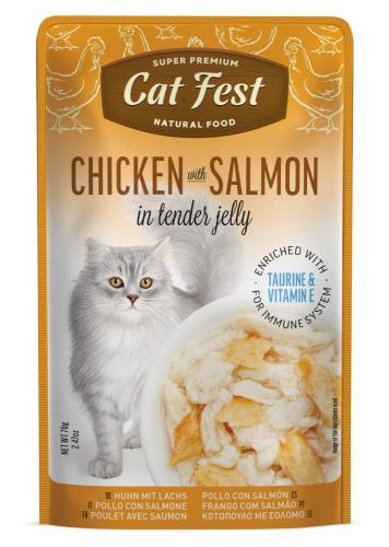 Cat Fest - Chicken with Salmon in Soft Jelly, Natural Wet Cat Food, High in Protein and Grain Free, 70g Pack