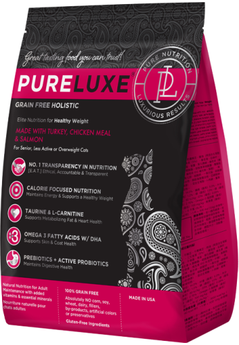 Pureluxe Turkey, Chicken & Salmon for Healthy Weight, Senior, Less Active Cats 1.5kgs