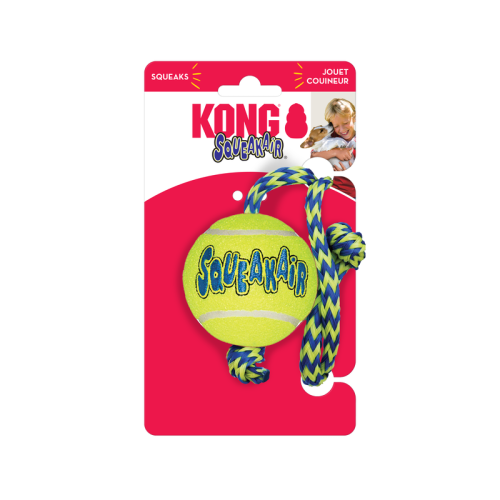 KONG Squeak Air Tennis Ball for Dogs to Chew and Play with Rope (Medium)