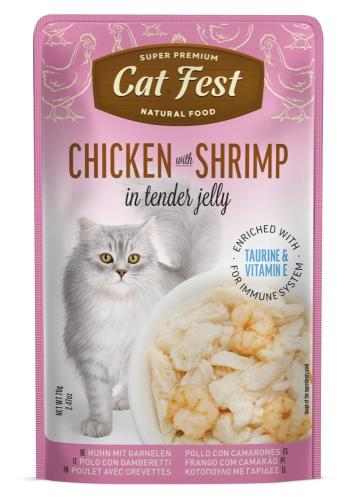 Cat Fest - Chicken with Shrimp in Soft Jelly, Natural Wet Cat Food, High in Protein and Grain Free, 70g Pack