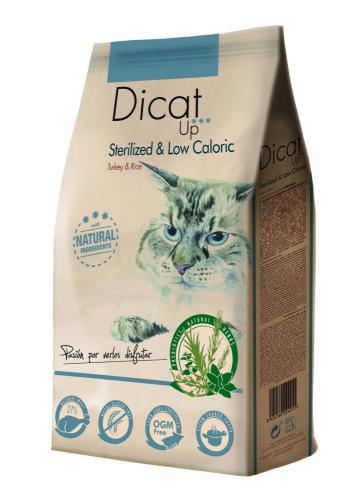 Dicat Up - Complete dry food for sterilized adult cats that require a low-calorie diet, consisting of turkey and rice, whole grains 14 kg